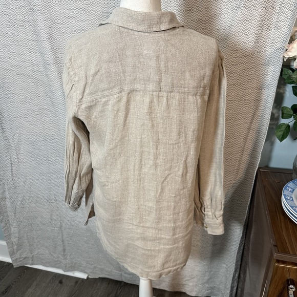 Rafaella Tan Linen Long Sleeve Button Up Size 10 - Picture 5 of 6